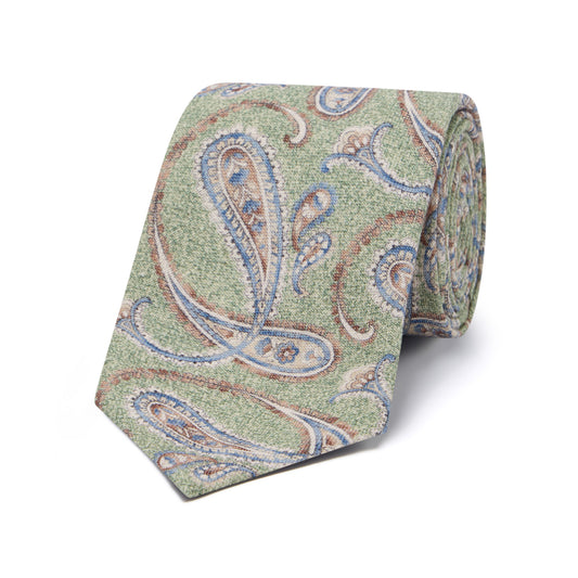 Paisley Fantasy Silk and Cotton Tie in Sage Green