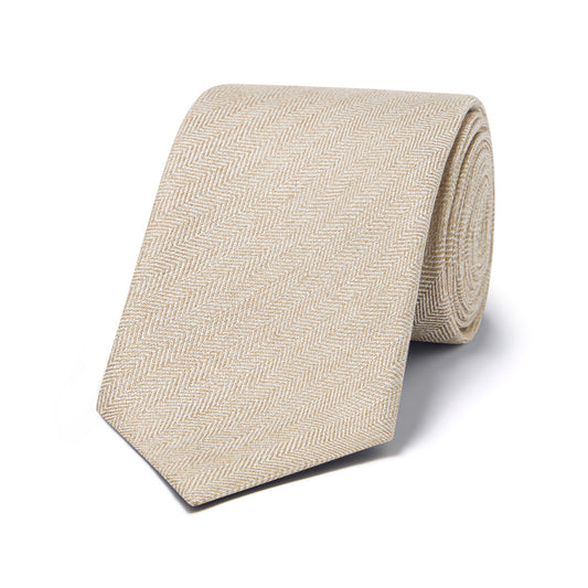 Fine Herringbone Silk and Linen Tie in Sand