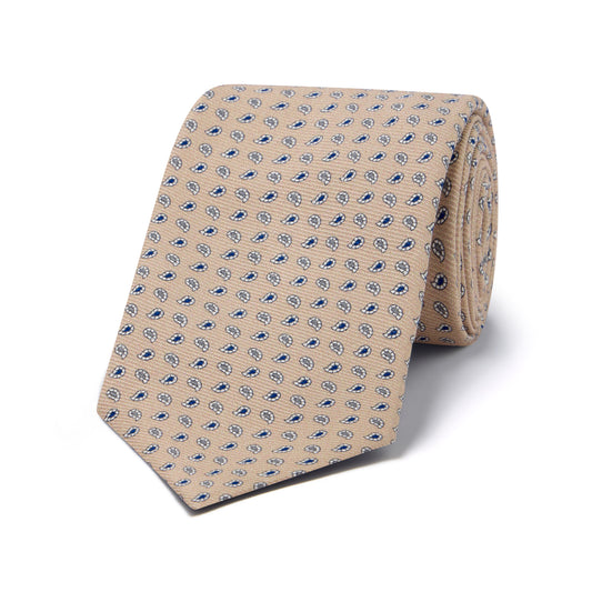 Miniature Teardrop Motif Twill Silk Tie in Taupe