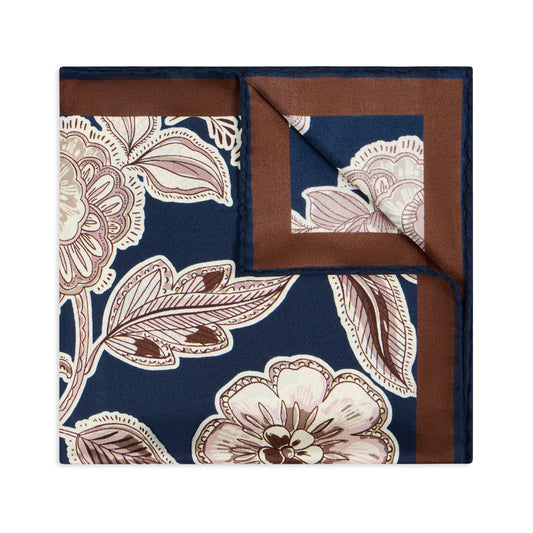 Summer Floral Silk Twill Pocket Square in Chocolate Brown