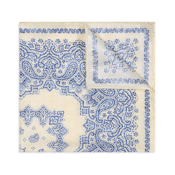 Notte Fiorentina Silk and Cotton Pocket Square in Cream