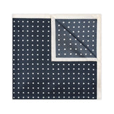 Contrast Edge Polka Dot Silk Twill Pocket Square in Navy