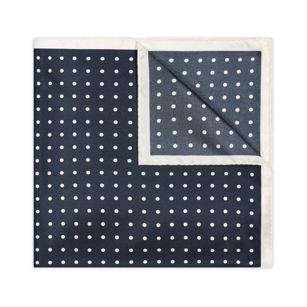 Contrast Edge Polka Dot Silk Twill Pocket Square in Navy