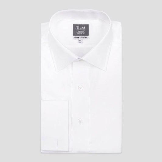 Tailored fit Double Cuff Poplin White Shirt with Bank Collar