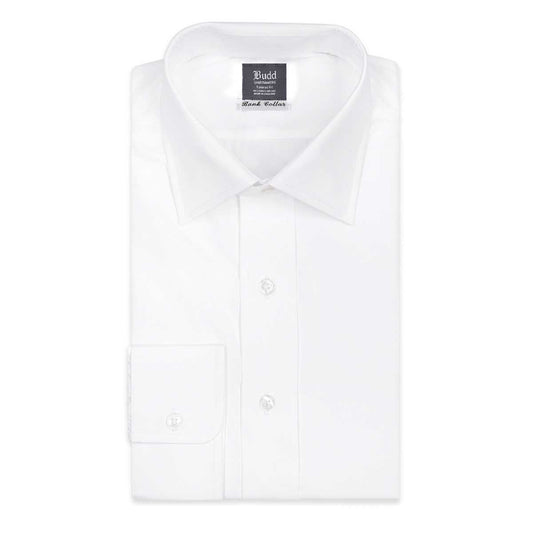 Tailored Fit White Poplin Shirt with Button Cuff and Bank Collar