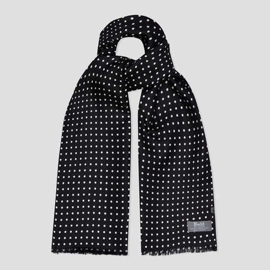 Fringed Silk Spot Scarf in Black