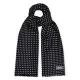 Black silk spot scarf with fringed ends
