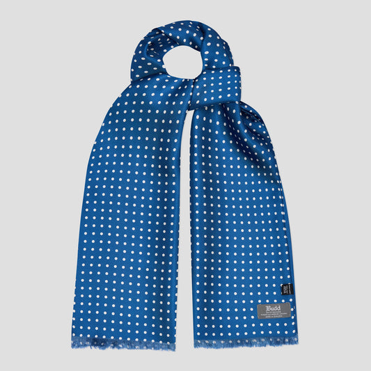 Fringed Silk Spot Scarf in Butcher Blue