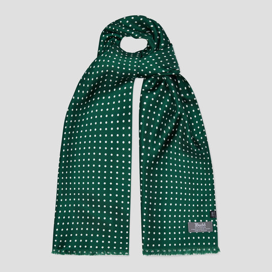 Fringed Silk Spot Scarf in Forest Green