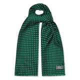 Dark green silk spot scarf with fringed ends