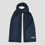 Fringed Silk Spot Scarf in Navy