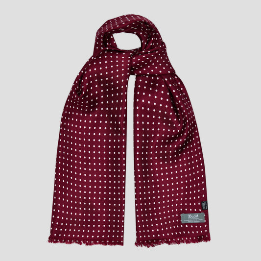 Fringed Silk Spot Scarf in Wine
