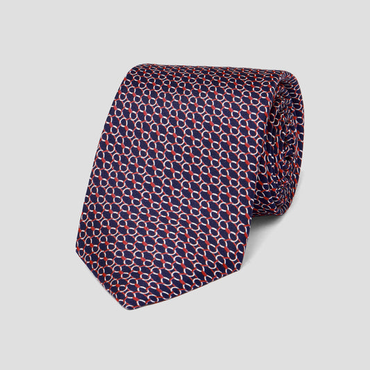 Imperial Chain Foulard Tie in Navy and Red
