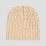Scottish Cashmere Ribbed Beanie Hat in Alabaster