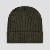 Scottish Cashmere Ribbed Beanie Hat in Loden Green