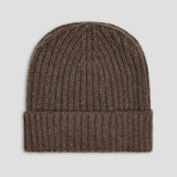 Scottish Cashmere Ribbed Beanie Hat in Mocha Brown