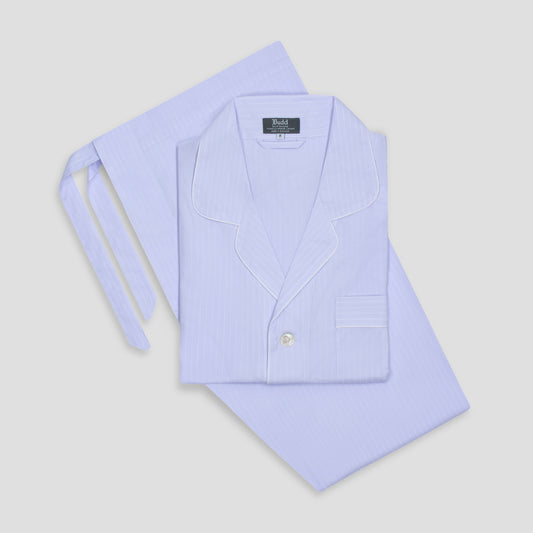 Classic Fit Cotton Poplin Pinhole stripe Pyjamas in Lilac with White piping