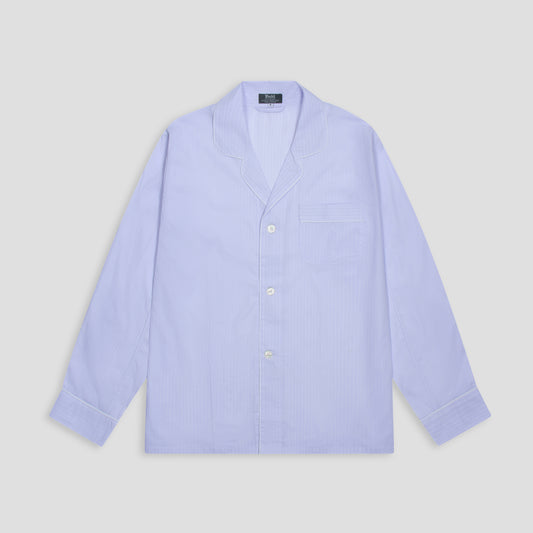 Classic Fit Cotton Poplin Pinhole stripe Pyjamas in Lilac with White piping