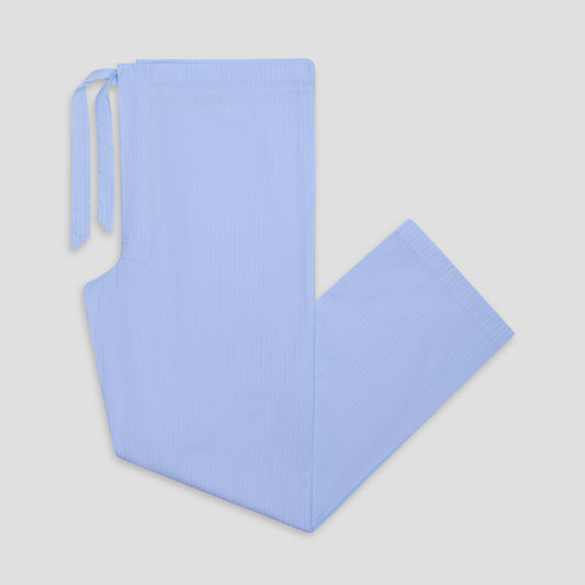 Sky blue pinstripe cotton poplin pajama trousers featuring a comfortable classic fit and adjustable tie-waist detail.
