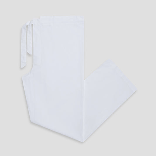 Classic fit white cotton poplin pyjama trousers featuring a comfortable drawstring waist and clean, elegant design.