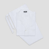 Classic fit white cotton poplin pinstripe pyjamas featuring elegant white piping and a traditional button-down shirt design.
