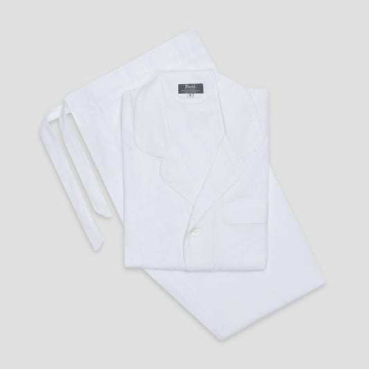 Classic Fit Cotton Poplin Pinhole Stripe Pyjamas in White with White piping