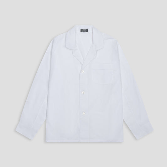 Classic Fit Cotton Poplin Pinhole Stripe Pyjamas in White with White piping