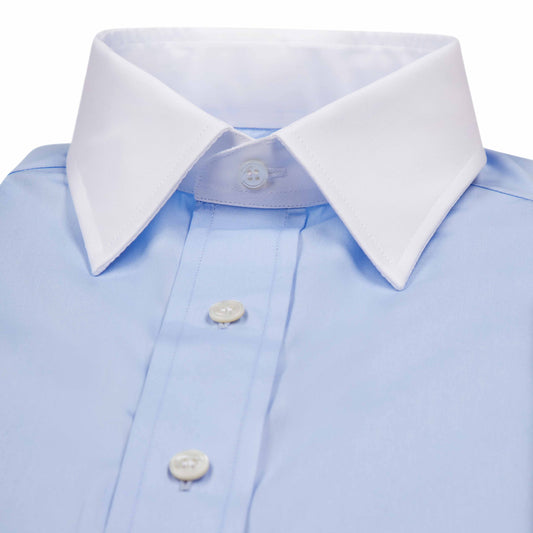 Classic Fit Poplin Shirt in Blue with White Collar and Cuffs