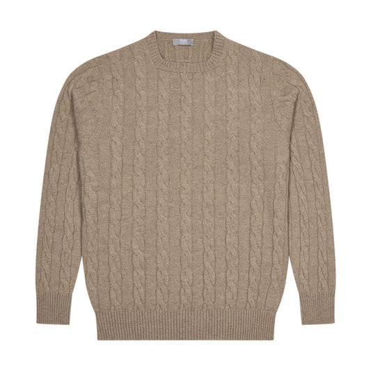Bowhill Scottish Cashmere Cable Knit Jumper in Stoneage Beige