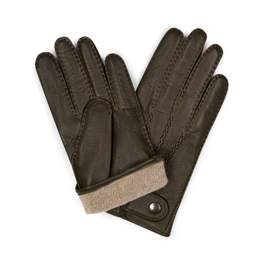 Deerskin Gloves with Cashmere Lining in Moss
