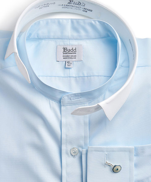 Close up detail shot of neckband dress shirt for top 5 dress shirts feature