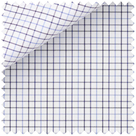 Blue black tattersall effect cotton twill check
