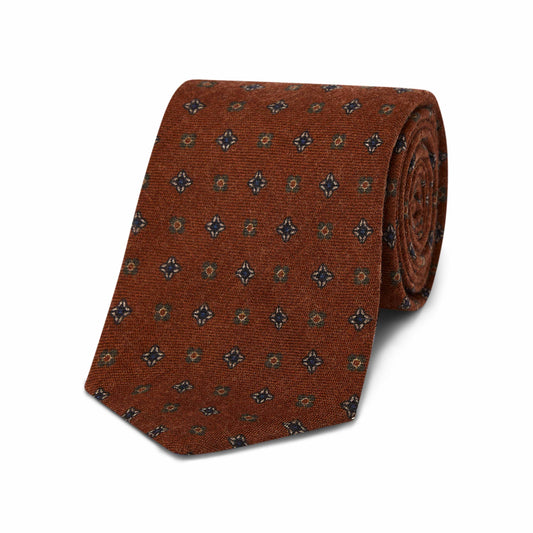 Neat Floral Design Wool Tie in Rust