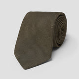 Plain Silk Piccola Grenadine Tie in Olive Green