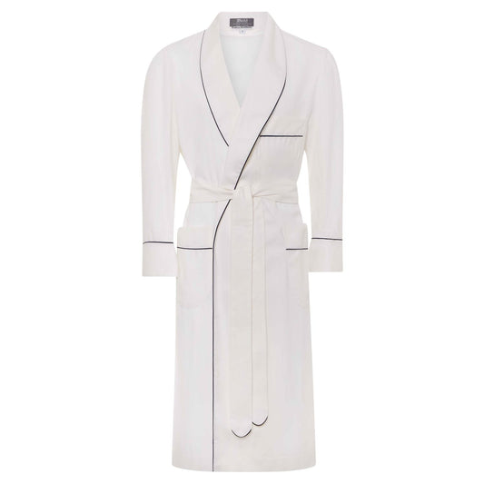 Cotton and Cashmere Herringbone Dressing Gown in White Budd Shirtmakers Ltd Cotton and Cashmere Herringbone Dressing Gown in White Budd Shirtmakers Ltd