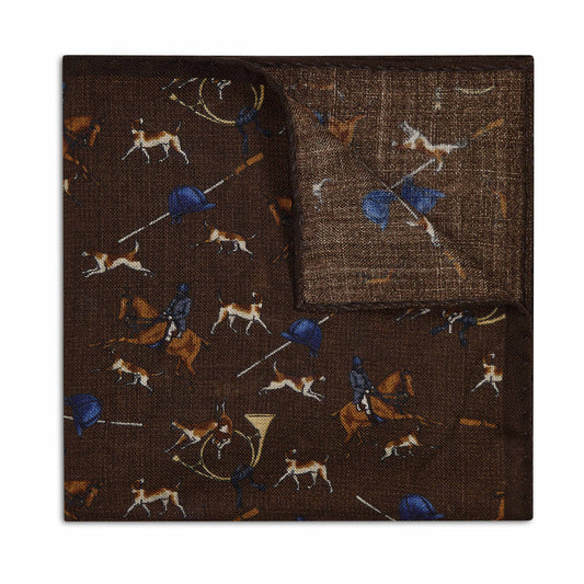 Vintage Hunting Design Wool Pocket Square in Brown