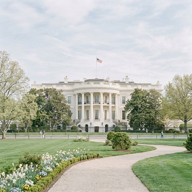 The White House with a clear sky and American flag on top
