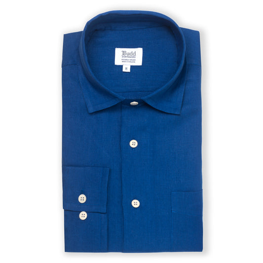 Casual Fit Plain Linen Shirt in Budd Blue