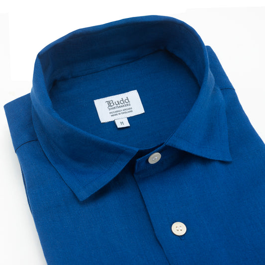 Casual Linen Shirt in Budd Blue Collar