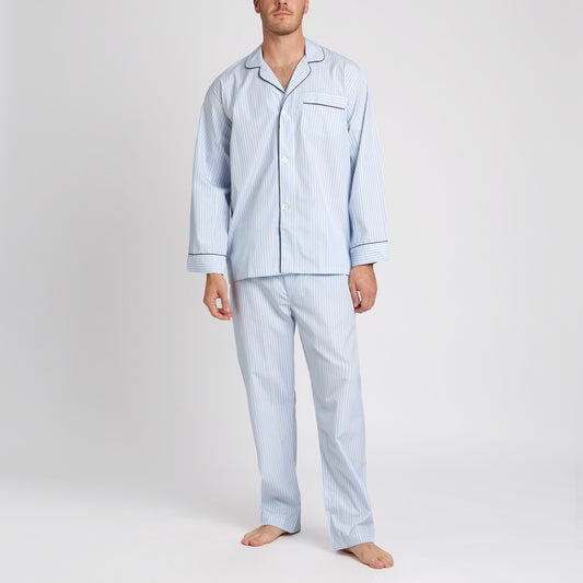 Exclusive Budd Stripe Pyjamas in Sky Blue on model