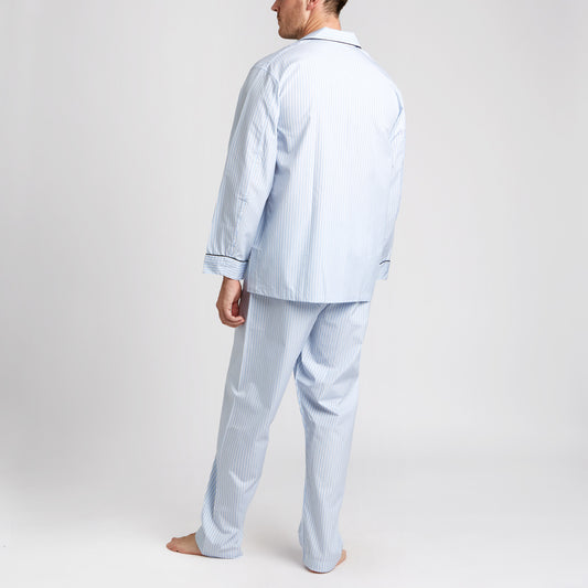Exclusive Budd Stripe Pyjamas in Sky Blue on model back