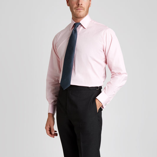 Classic Fit Plain End on End Double Cuff Shirt in Pink on model front