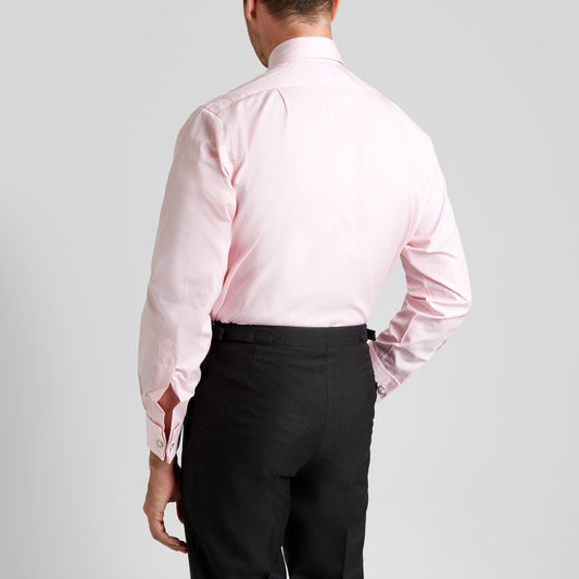 Classic Fit Plain End on End Double Cuff Shirt in Pink on model back
