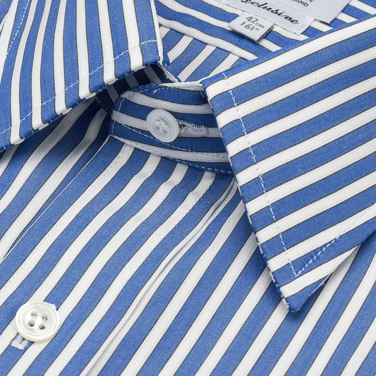 Exclusive Budd Stripe Shirt in Edwardian Blue collar