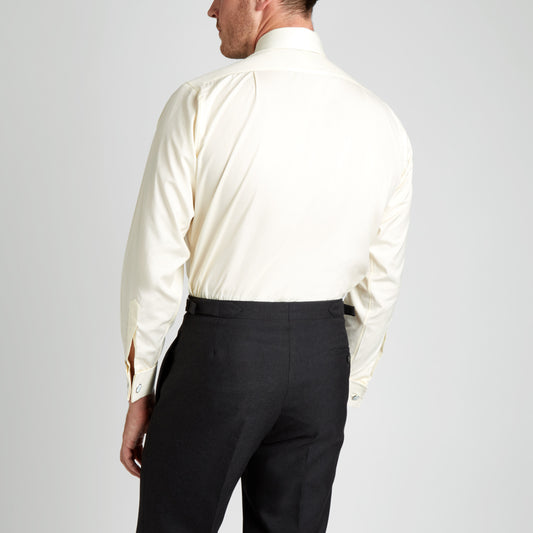 Classic Fit Plain Sea Island Cotton Double Cuff Shirt in Cream on model back
