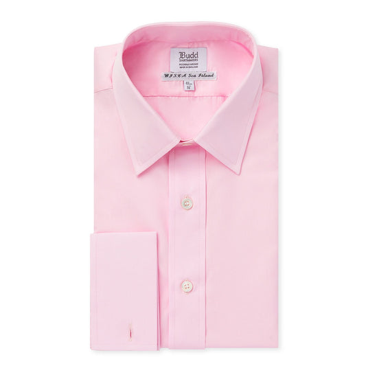 Classic Fit Plain Sea Island Cotton Double Cuff Shirt in Pink