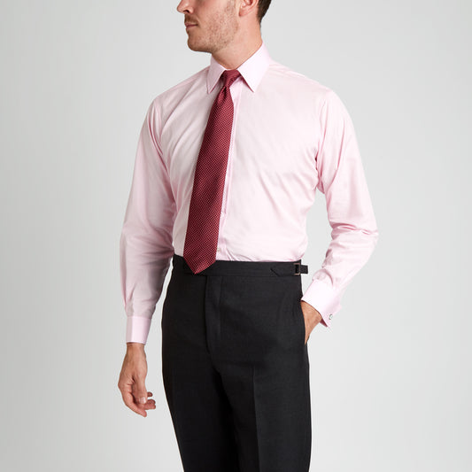 Classic Fit Plain Sea Island Cotton Double Cuff Shirt in Pink on model front