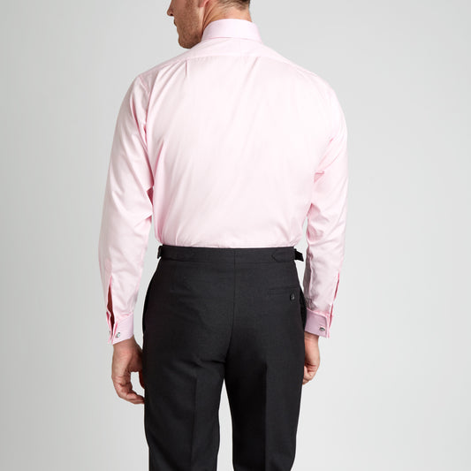 Classic Fit Plain Sea Island Cotton Double Cuff Shirt in Pink on model back