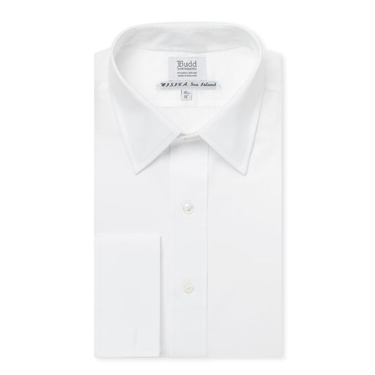 Classic Fit Plain Sea Island Cotton Double Cuff Shirt in White