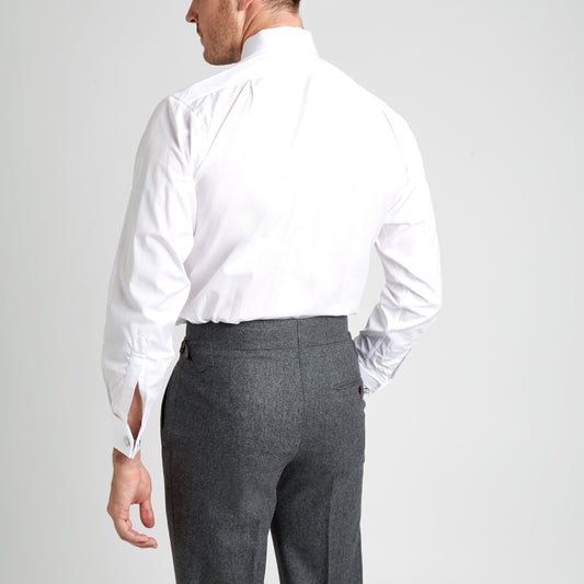 Classic Fit Plain Sea Island Cotton Double Cuff Shirt in White on model back